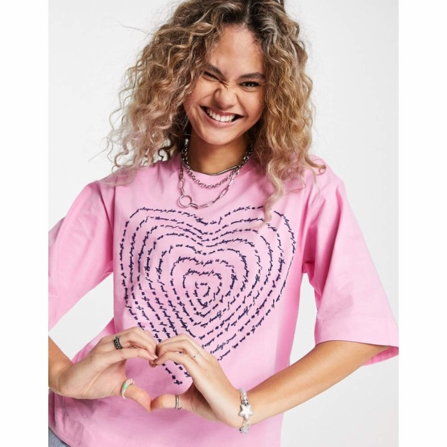 モスキーノ Love Moschino レディース Tシャツ トップス Poetry Heart Logo Boxy T-Shirt In Pink ピンク