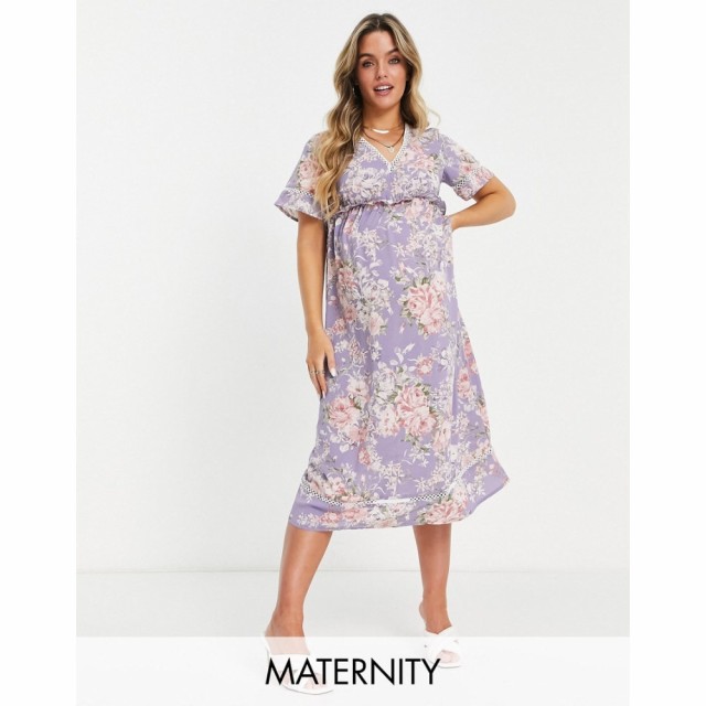 ミスガイデッド Missguided Maternity レディース ワンピース ミドル丈 ワンピース・ドレス Midi Dress With Ruffle Waist In Lilac Flor