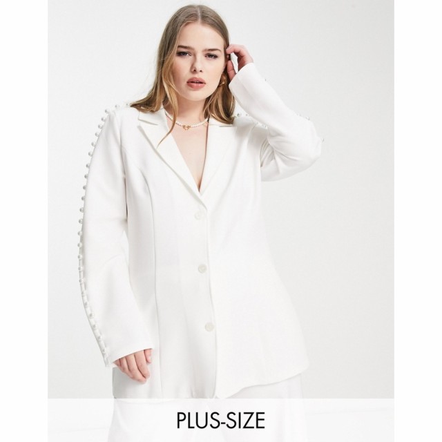 セイントジーニーズ Saint Genies Plus レディース スーツ・ジャケット アウター Pearl Trim Blazer Co-Ord In White ホワイト