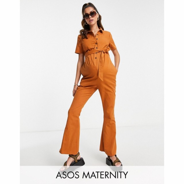 エイソス ASOS DESIGN レディース オールインワン ツナギ マタニティウェア ワンピース・ドレス Maternity Twill 70S Kickflare Boilersu