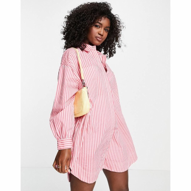 ピーシーズ Pieces レディース ブラウス・シャツ トップス Exclusive Oversized Shirt In Bright Pink and White Stripe ホットピンク