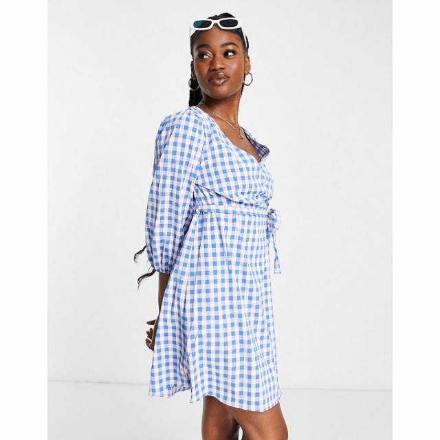 ジェイディーワイ JDY レディース ワンピース ラップドレス ミニ丈 ワンピース・ドレス Wrap Mini Dress With Tie Waist In Blue Gingham