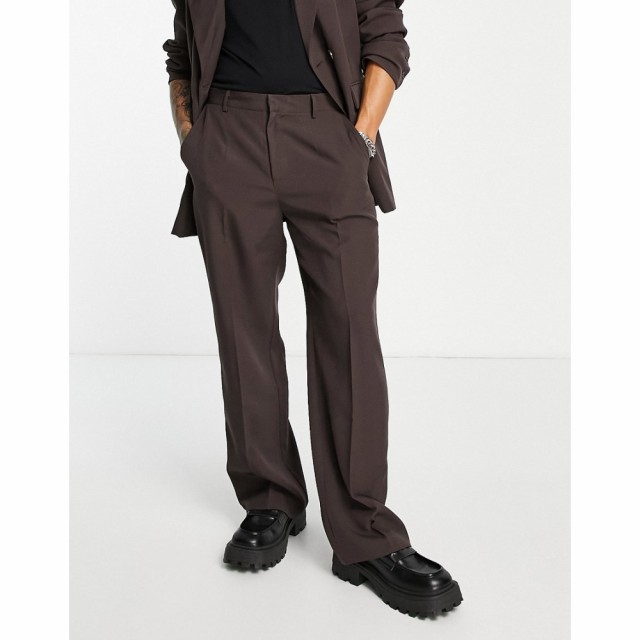 メンナス Mennace メンズ スラックス ボトムス・パンツ Straight Leg Suit Trousers In Dark Brown ブラウン