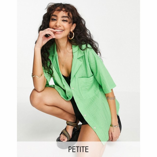 トップショップ Topshop Petite レディース ブラウス・シャツ トップス Oversized Lightweight Plain Resort Shirt In Green グリーン