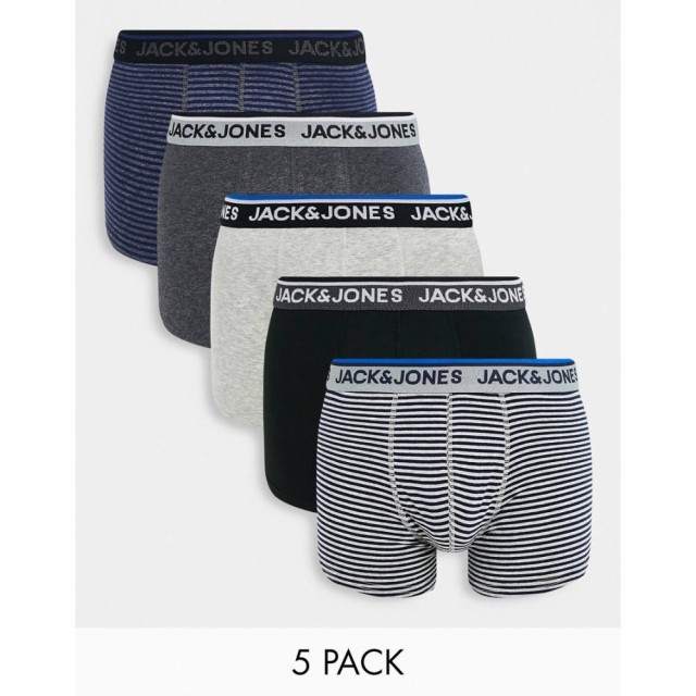 ジャック アンド ジョーンズ Jack and Jones メンズ ボクサーパンツ インナー・下着 5 Pack Logo Trunks In Grey and Blue Melange