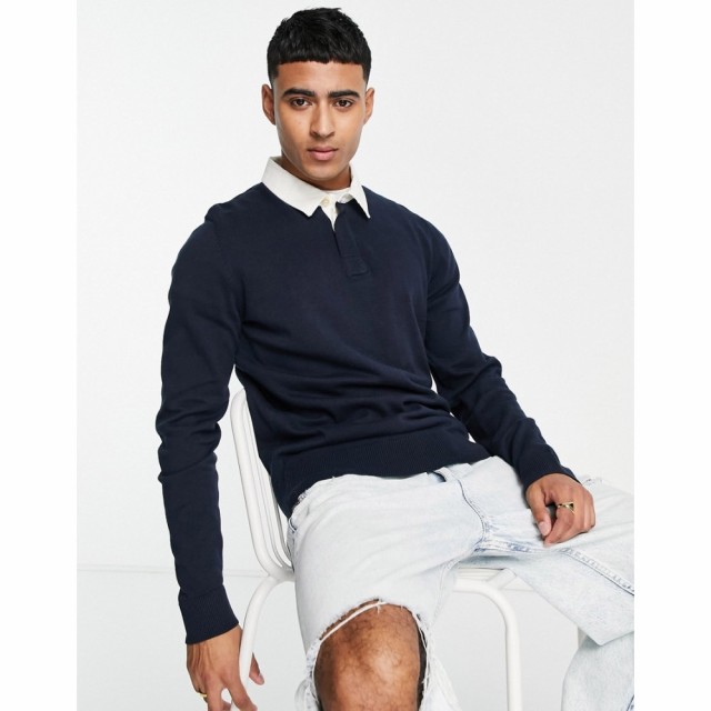 ジャック アンド ジョーンズ Jack and Jones メンズ ポロシャツ トップス Originals Knitted Rugby Polo In Navy ネイビー