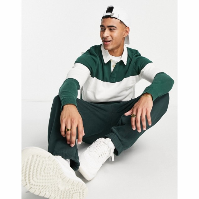 ジャック アンド ジョーンズ Jack and Jones メンズ ポロシャツ トップス Originals Knitted Rugby Polo In Green Colour Block トレッキ