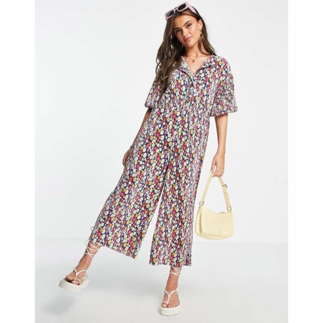 エイソス ASOS DESIGN レディース オールインワン ジャンプスーツ ワンピース・ドレス Plisse Smock Jumpsuit In Bright Floral Print フ