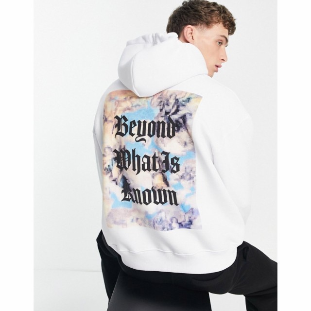 トップマン Topman メンズ パーカー トップス Oversized Hoodie With Back Print In White ホワイト