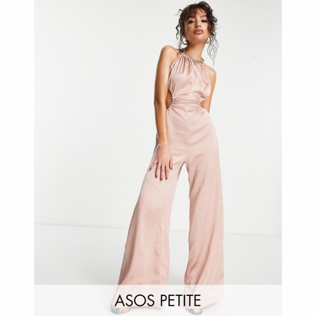 エイソス ASOS DESIGN レディース オールインワン ジャンプスーツ ワンピース・ドレス Petite Satin Ruched Neck Cut Out Jumpsuit In Ta