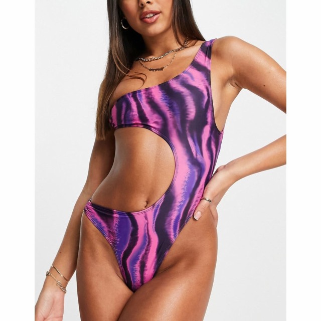 モーテル Motel レディース ワンピース 水着・ビーチウェア Vinita Cut Out One Sholder Swimsuit In Tropical Rave Pink