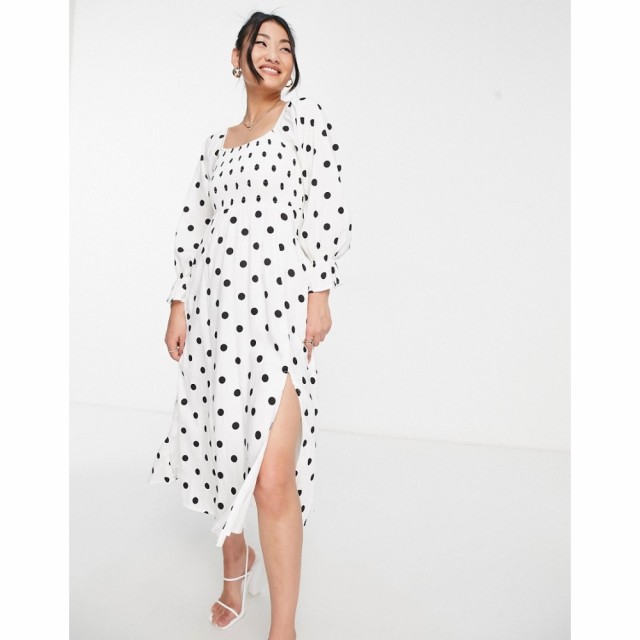 スタイルチート Style Cheat レディース ワンピース ミドル丈 ワンピース・ドレス Shirred Balloon Sleeve Midi Dress In Polka Dot