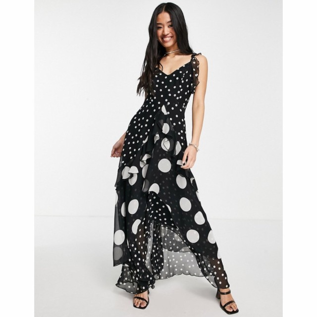 スタイルチート Style Cheat レディース ワンピース マキシ丈 ワンピース・ドレス High Low Maxi Dress In Mixed Scale Polka Dot ブラッ