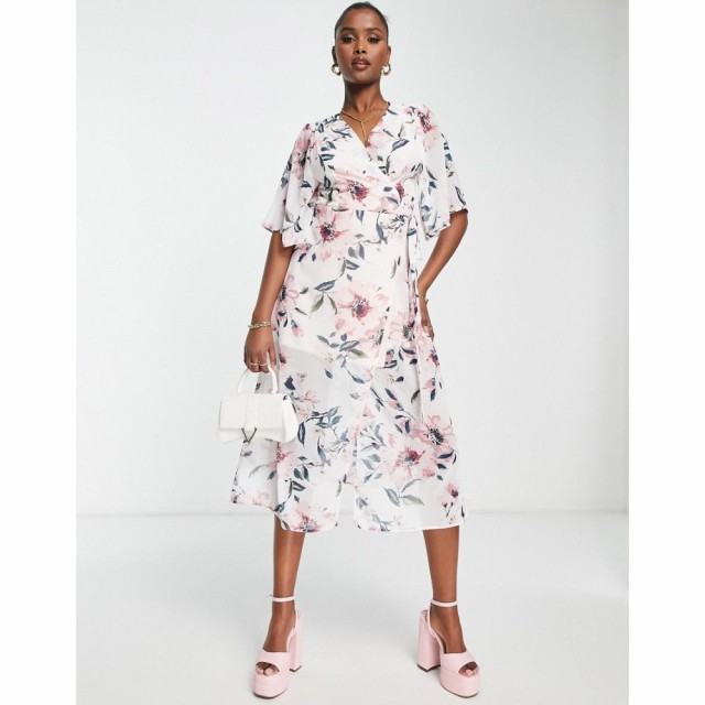 リカリッシュ Liquorish レディース ワンピース ラップドレス ミドル丈 ワンピース・ドレス Floral Wrap Midi Dress In White ホワイト