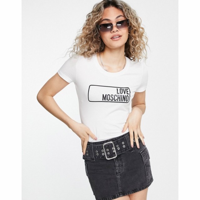 モスキーノ Love Moschino レディース Tシャツ ボックスロゴ トップス Classic Box Logo T-Shirt In White オプティカルホワイト