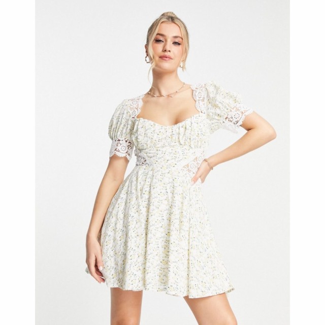 ラブトライアングル Love Triangle レディース ワンピース ミニ丈 ワンピース・ドレス Puff Sleeve Mini Dress In Yellow Ditsy Floral W