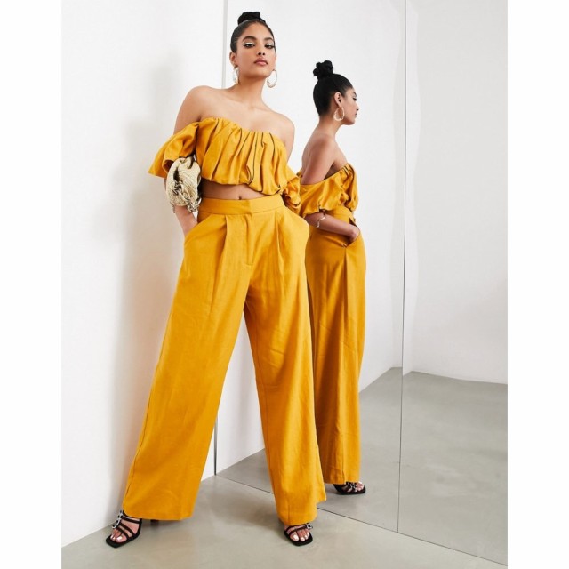 エイソス ASOS EDITION レディース ボトムス・パンツ Pleat Front Linen Wide Leg Trouser In Mustard マスタード