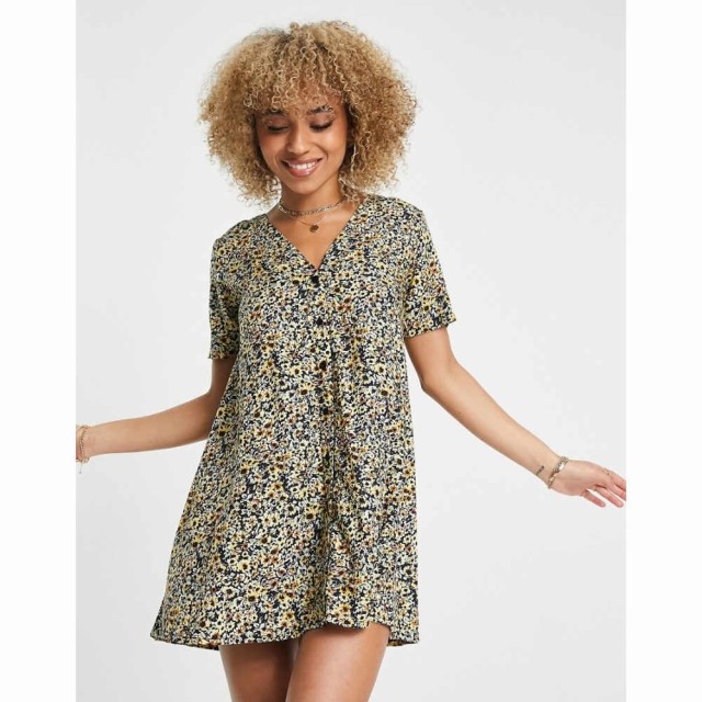 モーテル Motel レディース ワンピース ワンピース・ドレス Button Up Mini Dress In Grunge Yellow Floral