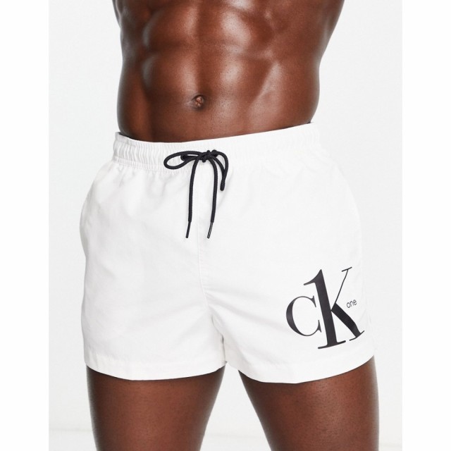 カルバンクライン Calvin Klein メンズ 海パン 水着・ビーチウェア Large Icon Logo Swim Shorts In White ホワイト