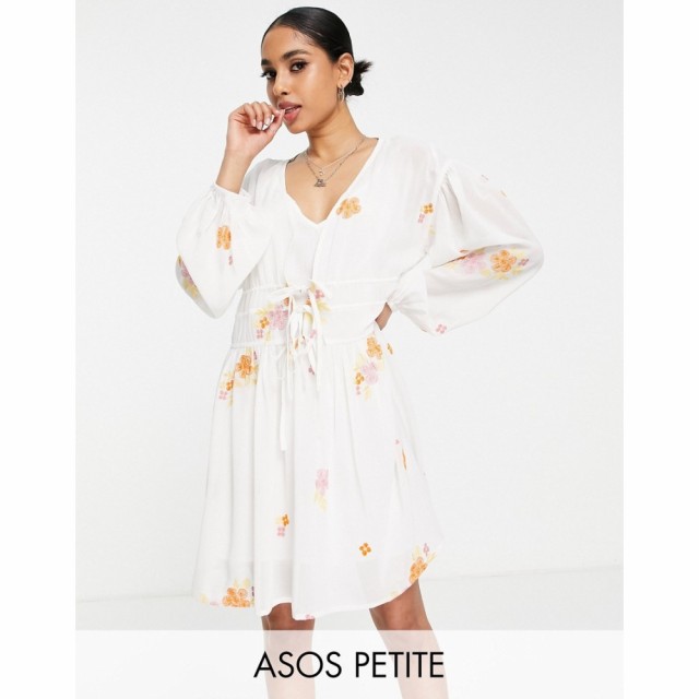 エイソス ASOS DESIGN レディース ワンピース ミニ丈 ワンピース・ドレス Petite Soft All Over Embroidered Mini Dress In White ホワイ