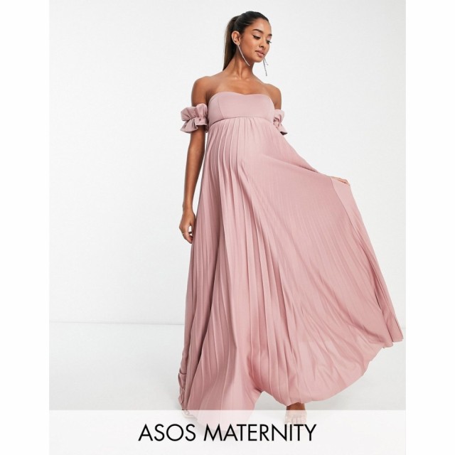 エイソス ASOS Maternity レディース ワンピース マタニティウェア マキシ丈 Maternity Recycled Polyester Bardot Pleated Maxi Dress I