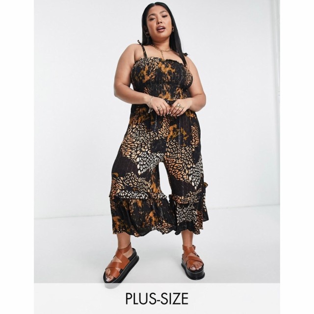 リバーアイランド River Island Plus レディース オールインワン キュロット ジャンプスーツ Animal Print Culotte Jumpsuit In Brown ブ