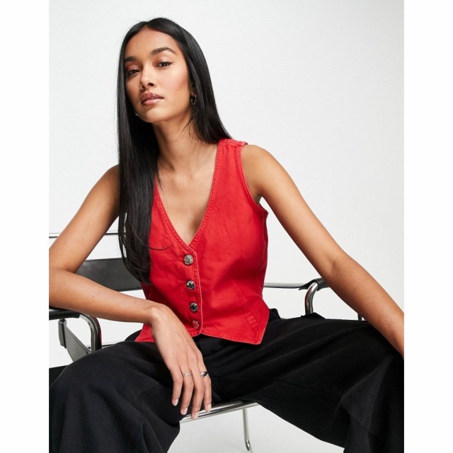 リバーアイランド River Island レディース ベスト・ジレ スーツ トップス Co-Ord Denim Waistcoat In Bright Red