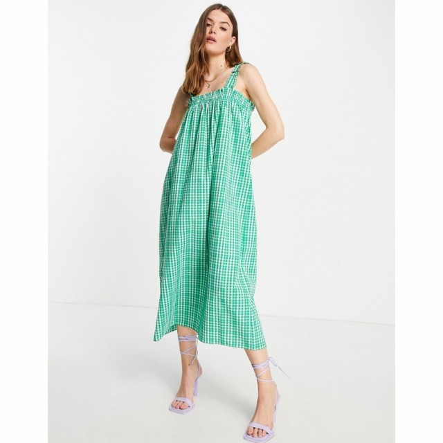 エンヴィ Envii レディース ワンピース ノースリーブ マキシ丈 ワンピース・ドレス Sleeveless Maxi Smock Dress In Green Check グリー