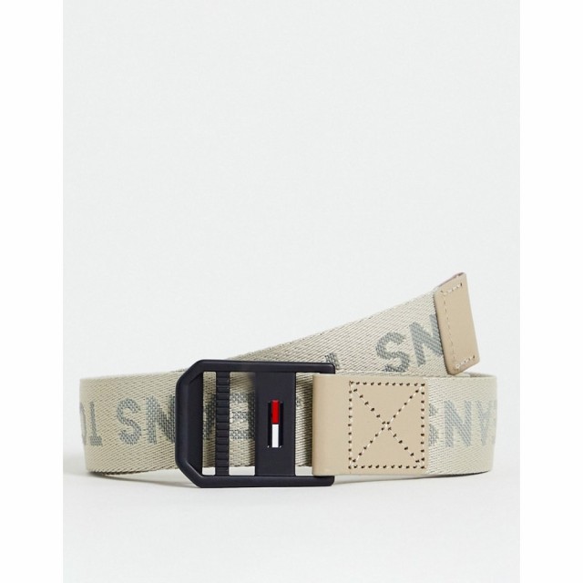 トミー ジーンズ Tommy Jeans メンズ ベルト Elevated Logo Webbing Belt In Beige ブラウン