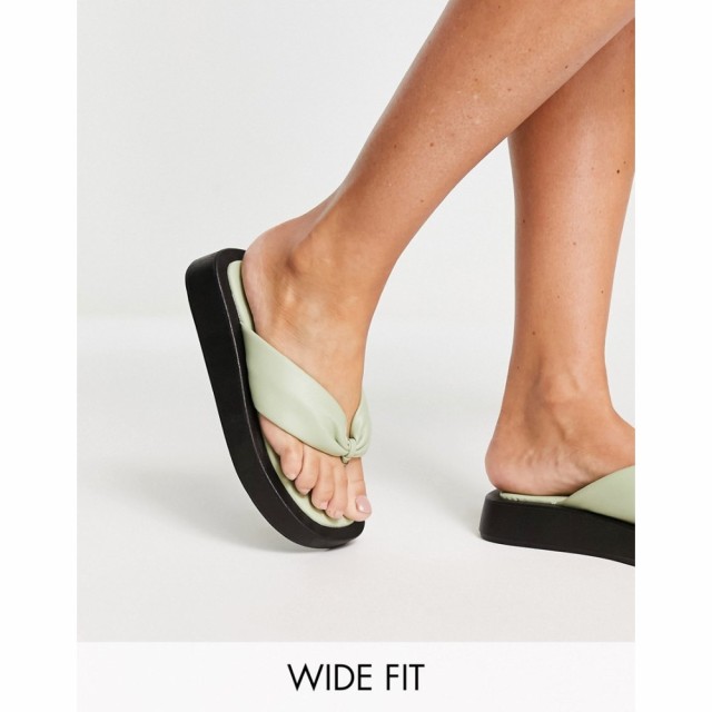 ユアーズ Yours レディース サンダル・ミュール 厚底 シューズ・靴 Wide Fit Toepost Flatform Sandal In Green グリーン