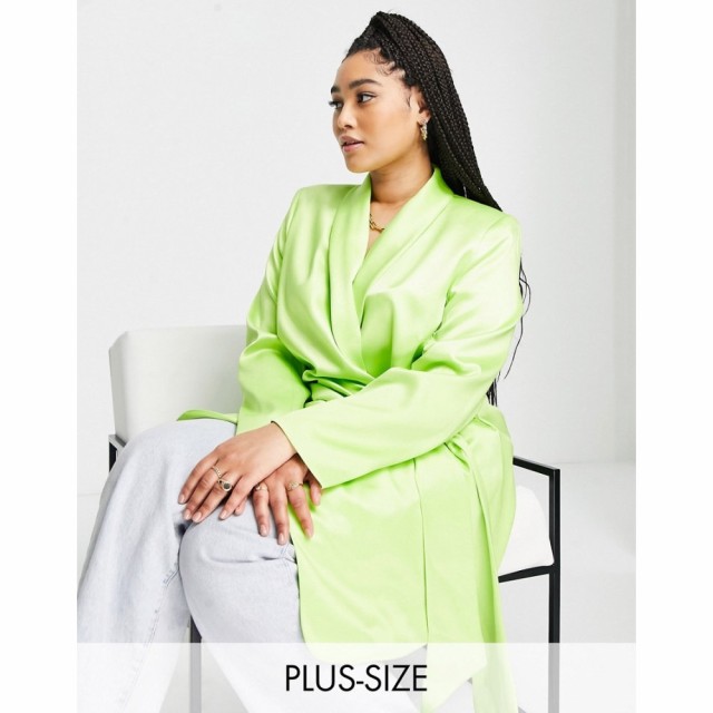 リバーアイランド River Island Plus レディース スーツ・ジャケット アウター Satin Belted Drapey Blazer Co-Ord In Lime ライム