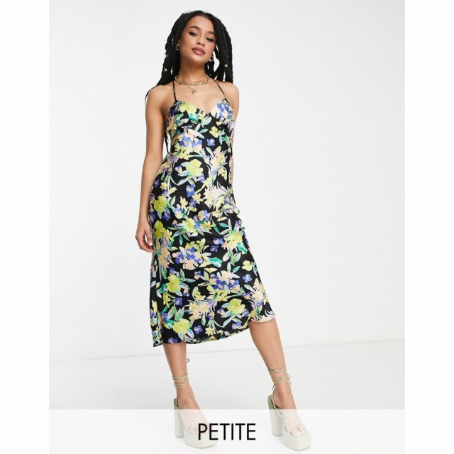 トップショップ Topshop Petite レディース ワンピース ミドル丈 ワンピース・ドレス Satin Floral Cut Out Midi Halter Dress In Multi