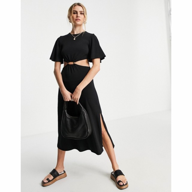 リバーアイランド River Island レディース ワンピース ミドル丈 ワンピース・ドレス Gold Trim Cut Out Midi Dress In Black ブラック