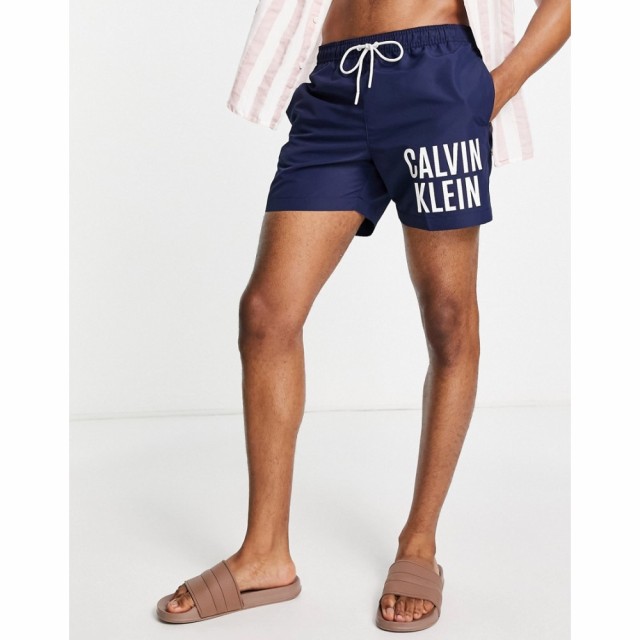 カルバンクライン Calvin Klein メンズ 海パン 水着・ビーチウェア Large Logo Swim Shorts In Navy ネイビー