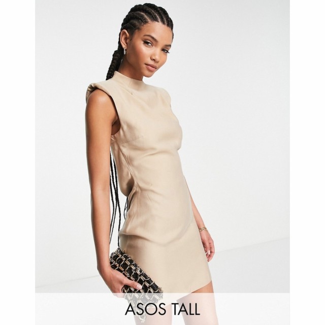 エイソス ASOS Tall レディース ワンピース ミニ丈 ワンピース・ドレス Tall Backless Mini Dress With Shoulder Pads In Ecru エクリュ