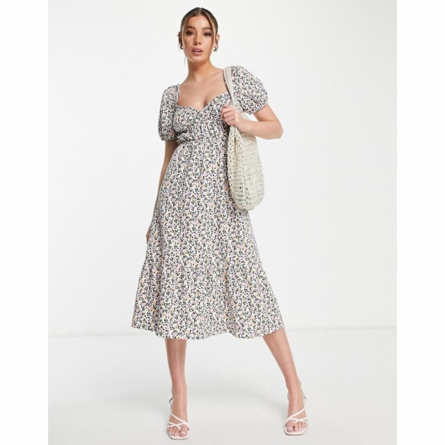 エイソス ASOS DESIGN レディース ワンピース ラップドレス ミドル丈 ワンピース・ドレス Textured Wrap Midi Dress In White Ditsy Flor