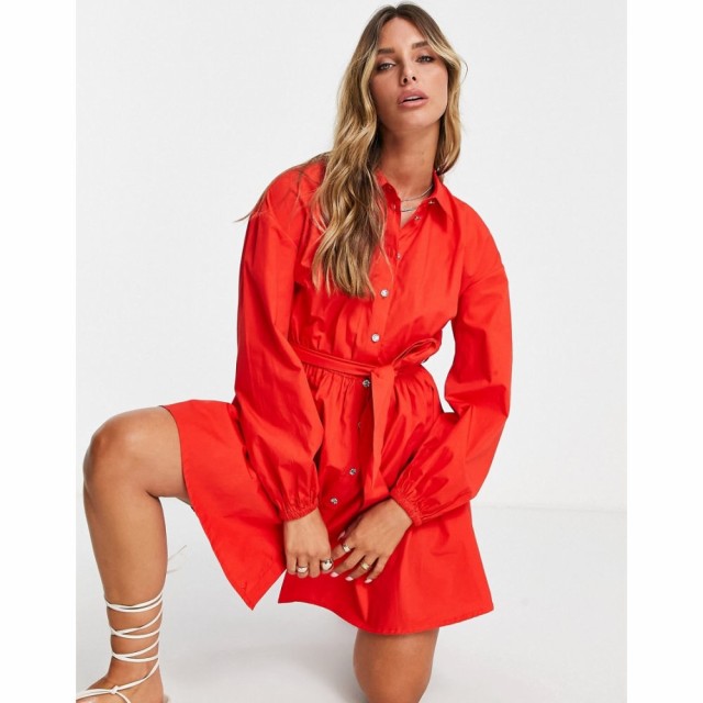 リバーアイランド River Island レディース ワンピース ミニ丈 シャツワンピース ワンピース・ドレス Belted Mini Shirt Dress In Red レ