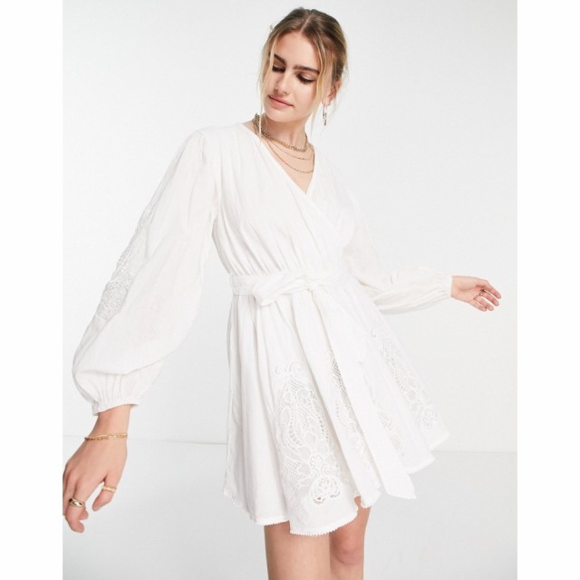 リバーアイランド River Island レディース ワンピース ラップドレス ミニ丈 ワンピース・ドレス Embroidered Wrap Mini Dress In White