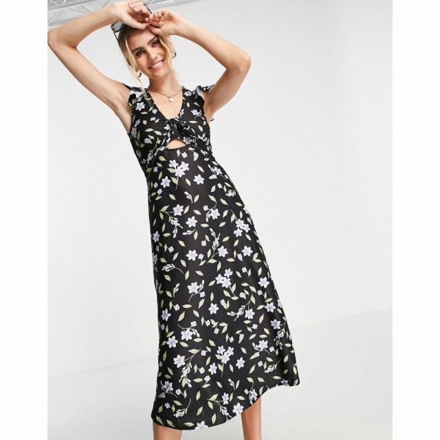 リバーアイランド River Island レディース ワンピース ミドル丈 ワンピース・ドレス Knot Front Floral Midi Dress In Black ブラック