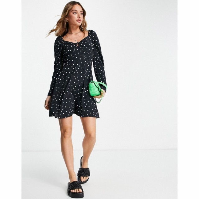 リバーアイランド River Island レディース ワンピース ミニ丈 ワンピース・ドレス Spot Tie Front Mini Dress In Black ブラック