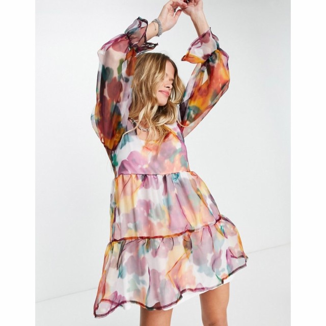 ツイステッドヴンダー Twisted Wunder レディース ワンピース ミニ丈 ワンピース・ドレス Smock Mini Organza Dress In Watercolour Flor