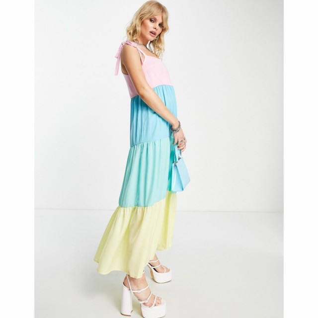 ツイステッドヴンダー Twisted Wunder レディース ワンピース Ａライン ワンピース・ドレス Tiered Colourblock Midi Dress With Tie Sle