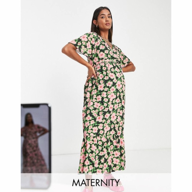 ツイストワンダー Twisted Wunder Maternity レディース ワンピース ラップドレス Midi Wrap Dress In Spring Floral Print ピンクフロー