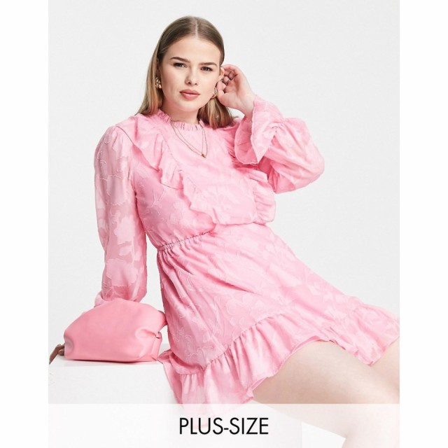 ツイステッド ヴンダー プラス Twisted Wunder Plus レディース ワンピース ミニ丈 Long Sleeve Mini Dress With Frill Detail In Pink