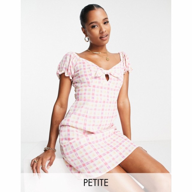 コレクティブザラベル Collective The Label Petite レディース ワンピース ミニ丈 ワンピース・ドレス Tie Front Puff Sleeve Mini Dres