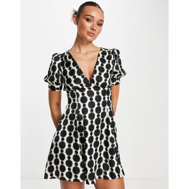 トップショップ Topshop レディース ワンピース ミニ丈 ワンピース・ドレス Spot Mini Tea Dress In Mono