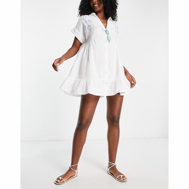 リバーアイランド River Island レディース ビーチウェア Ａライン 水着・ビーチウェア Embroidered Tiered Mini Beach Shirt Dress In W