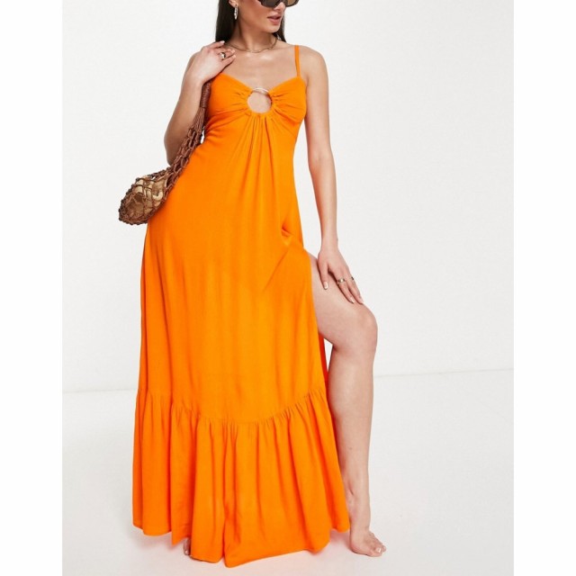 リバーアイランド River Island レディース ビーチウェア Ａライン 水着・ビーチウェア Ring Trim Tiered Maxi Beach Dress In Orange オ