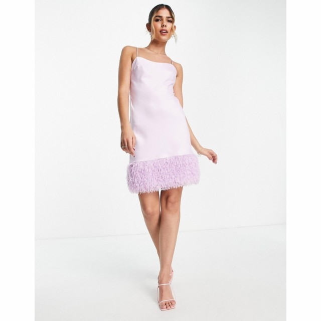 ミス セルフリッジ Miss Selfridge レディース ワンピース スリップドレス ミニ丈 Satin Faux Feather Hem Mini Slip Dress In Lilac ラ