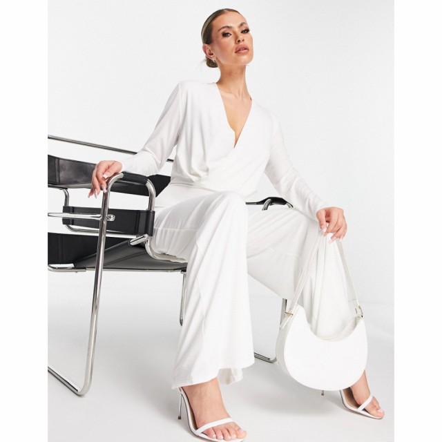 ジョンザック John Zack レディース オールインワン ジャンプスーツ ワンピース・ドレス Wrap Front Jumpsuit In White ホワイト